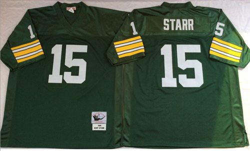 Mitchell And Ness 1969 Packers #15 Bart Starr Green Throwback Stitched NFL Jersey - Click Image to Close